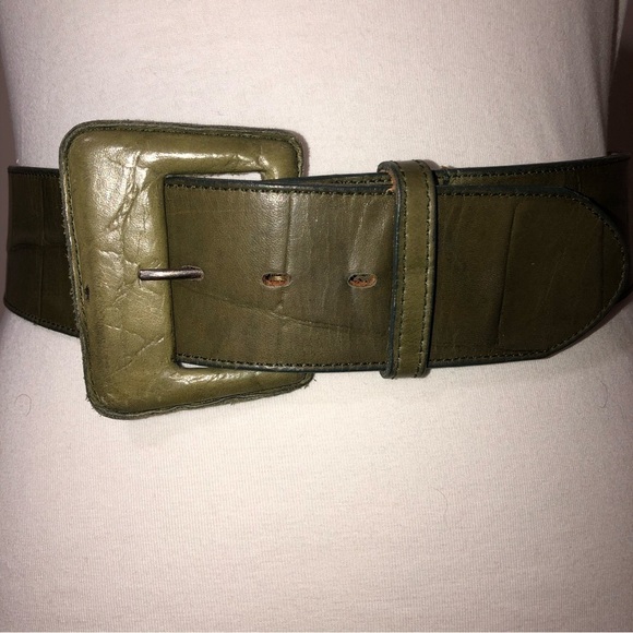 Catherine Dial Easley Embossed Wide Leather Belt Green Medium Artisan Texas - Picture 2 of 5